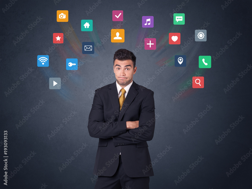 Poster Businessman with colorful apps