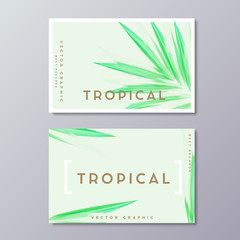 Herbal medicine or spa treatment business card templates. Tropical green lush foliage, botanical, bohemian design. Abstract Palm leaves decoration.