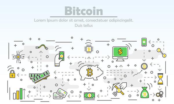 Bitcoin advertising vector modern thin line flat design illustration