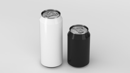 Big white and small black soda cans mockup