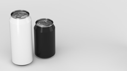 Big white and small black soda cans mockup