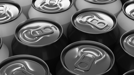 Big black and white soda cans on white background