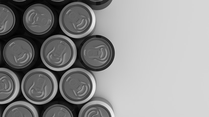 Big black and white soda cans on white background