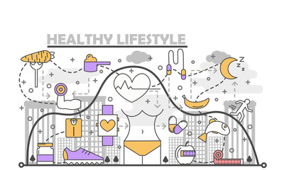 Healthy lifestyle concept vector illustration in flat linear style