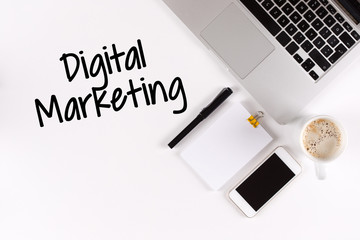 Digital Marketing text on the desk with copy space