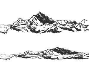 VECTOR illustration: drawings of mountains, drawn nature, landscape, outdoor sketch.