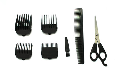 clippers, hair clippers and scissors, comb isolated on the  white background 