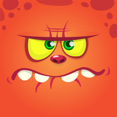 Angry cartoon monster. Vector Halloween orange mad monster
