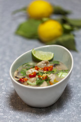 thailändische Tom Kha Gai Suppe in einer Schüssel