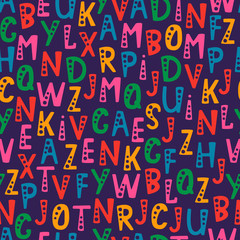 Vector seamless pattern with letters of the alphabet in random order