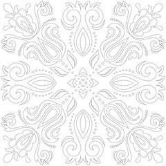 Oriental vector pattern with light arabesques and floral elements. Traditional classic ornament. Vintage pattern with arabesques