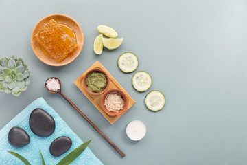 Different products prepared for spa treatment
