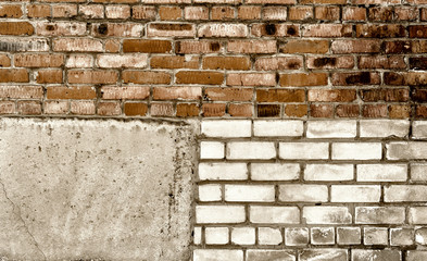 Background texture of a brick wall. Old brick wall texture background. Vintage brick wall. Grunge background. Brick and concrete
