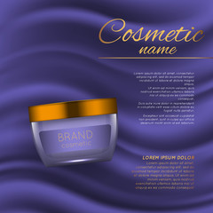 Vector 3D cosmetic illustration on a soft silk background. Beauty realistic cosmetic product design template.