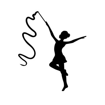 Girl gymnastic sport silhouette sportswoman ribbon