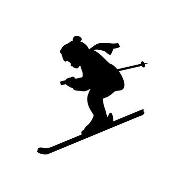 Silhouette girl winter sport ski