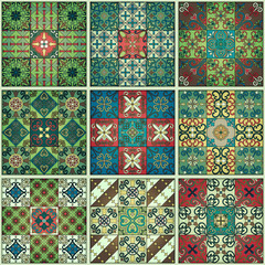 Seamless pattern with portuguese tiles in talavera style. Azulejo, moroccan, mexican ornaments.
