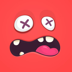 Cool Cartoon Red Monster Face. Vector Halloween illustration
