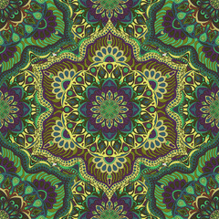 Ornate floral seamless texture, endless pattern with vintage mandala elements.