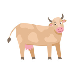 Cute milk cow vector flat illustration isolated on white background. Farm animal cow cartoon character.