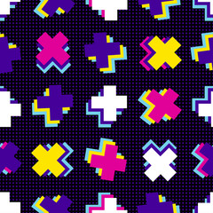 Abstract seamless vector memphis pattern for girls, boys, clothes. Creative background with dots, geometric figures Funny wallpaper for textile and fabric. Fashion style. Colorful bright