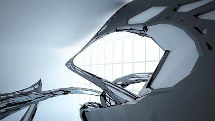 Fototapeta na wymiar Abstract white and black parametric interior with window. 3D illustration and rendering.