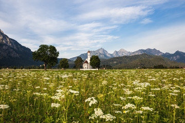View of the St. Coloman Church in Oberbayern, Bavaria, Germany