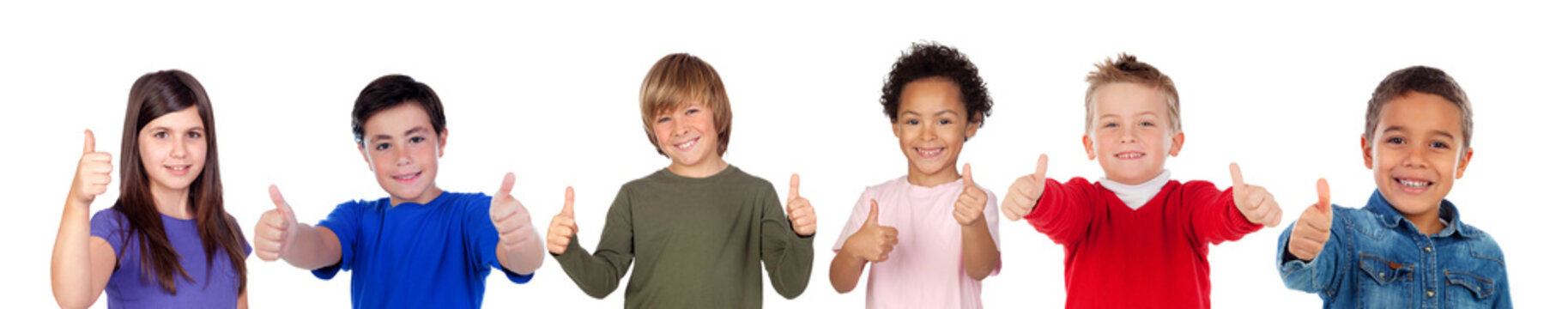 Happy children saying Ok with their thumbs