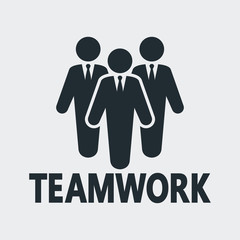 Icono plano TEAMWORK en grupo de trabajo en fondo gris