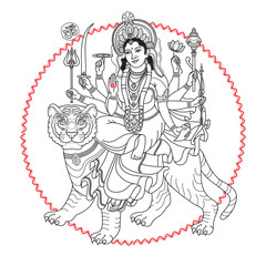 Hindy Goddess Durga sitting on the tiger.
