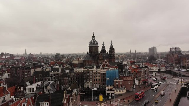 A cloudy day in Amsterdam in an aerial shot.