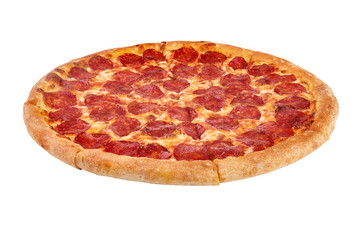 Whole baked pizza isolated on white background - 193101994