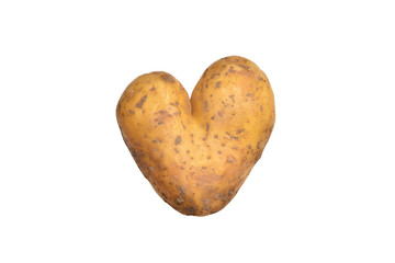 Unusual potato in the shape of heart on a white background, isolated