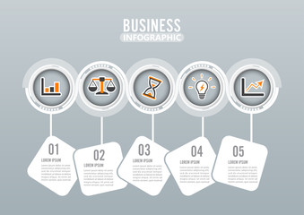 Five steps infographics design vector and marketing icons can be used for workflow layout, diagram, report, web design. Business concept with options, steps or processes.