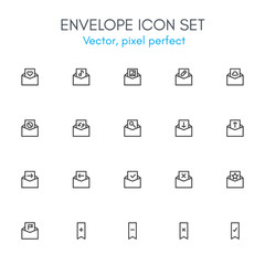 Envelope theme, line icon set.