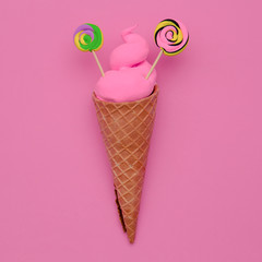 Candy ice cream. Candy minimal. Sweet fashion Flatlay art