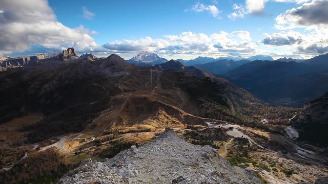 Spectacular aerial view of a Alpine mountain cloudy day panorama. Dolomites Alps, Italy