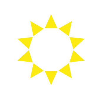 Ten sides decagon pointed star logo yellow sun template triangles