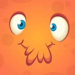 Scary cartoon monster face design. Vector Halloween orange monster illustration isolated