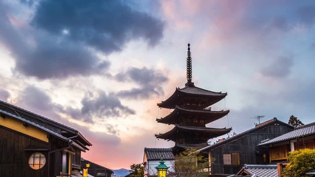 Time lapse of Yasaka Pagoda and Sannen Zaka Street in Kyoto, Japan.
