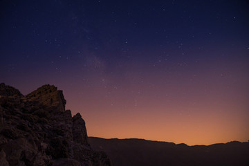 Silhouette of Rocks in Teide National Park after Sunset in Starry Night, Tenerife, Spain, Europe