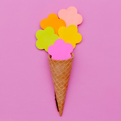 Candy Vanilla Ice Cream. Pink Fashion art. Flatlay Design