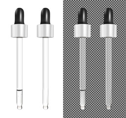 Realistic vector glass dropper for cosmetics and medicines