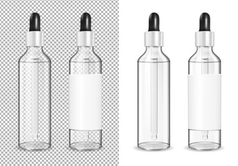 Big transparent glass bottle with dropper for cosmetic and medicine