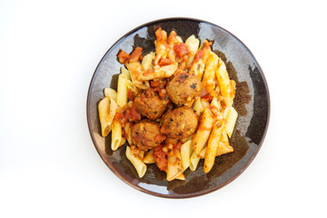 tasty penne with Meat ball and tomato sauce