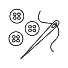 Sewing buttons and needle with thread linear icon