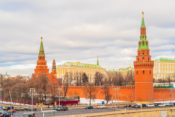 Sunset over the Moscow Kremlin and river in Russia