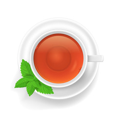 Realistic Detailed 3d White Tea Cup Top View. Vector