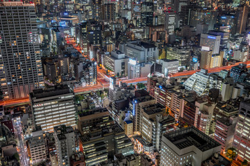 Tokyo cityscape night view. Hamamatsucho district, Minato Ward.