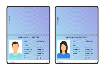 Cartoon International Male and Female Passports Set. Vector
